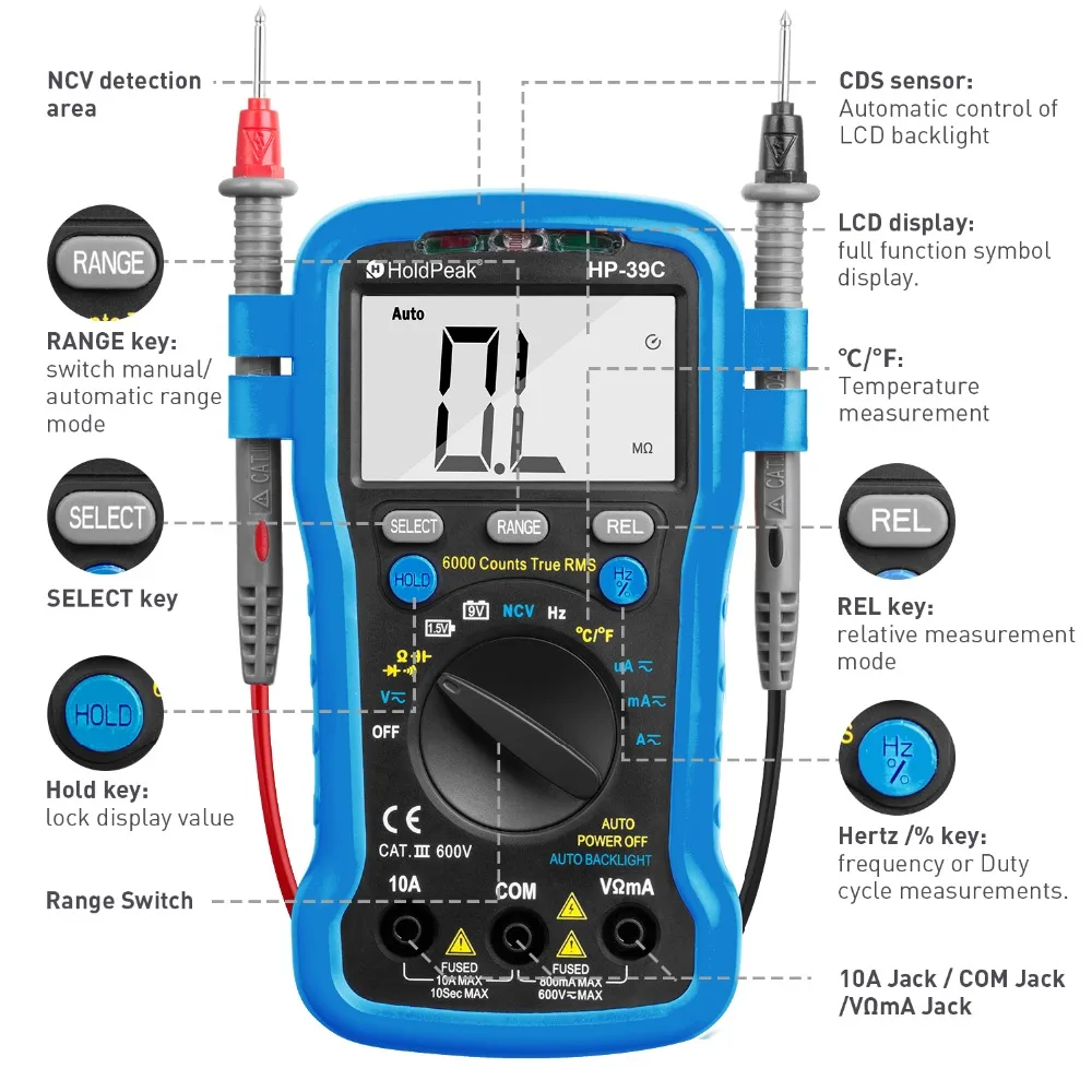 HP-39C Digital Multimeter Auto Range Tester AC/AC 6000 Counts