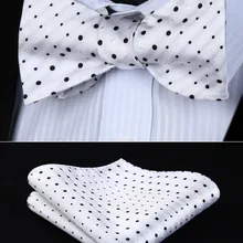 BD603WS горошек белый черный галстук-бабочка Мужской Шелковый самостоятельно регулируемый галстук-бабочка платок Набор