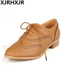 XJRHXJR/Большие размеры 34-43; коллекция года; женская кожаная обувь в британском стиле на шнуровке; обувь на плоской подошве с круглым носком; цвет желтый, черный; оксфорды; женская повседневная обувь