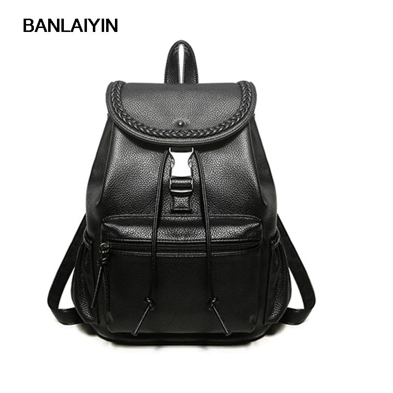 Nice pop New Casual Women Backpack Female PU Leather Bags Women Backpacks Black Bagpack Bags Girls