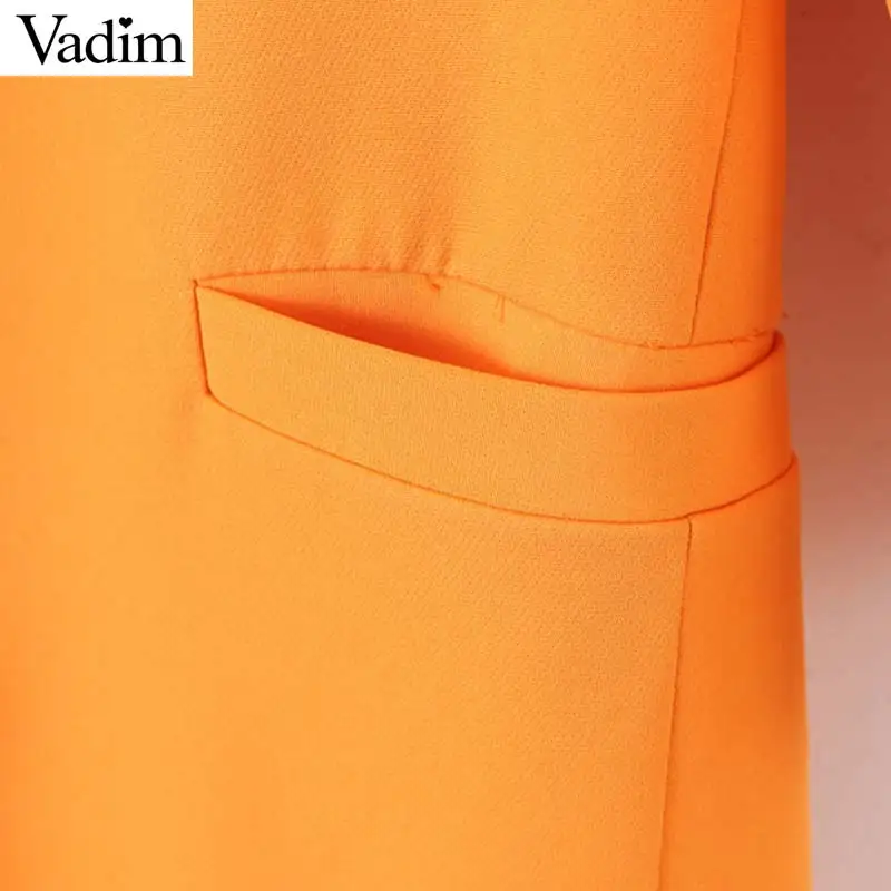 Vadim Женский оранжевый блейзер с карманами, вырезанный воротник, открытый стежок, рукав три четверти, пальто, женская элегантная верхняя одежда для офиса CA495