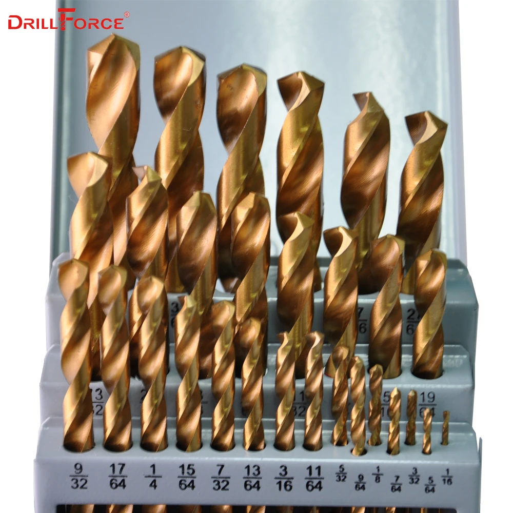 Drillforce 29 шт. 1/16 &quot 1/2&quot HSS Твист титановое покрытие ручное сверло Дерево