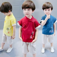 Традиционная китайская одежда для мальчиков Hanfu Древний халат в китайском стиле летние костюмы династии Тан костюм ханьфу 2 шт DQS1938