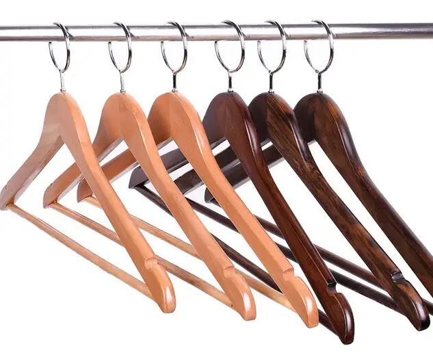 10 pcs hotels anti theft coat wooden hangers enclosed hook ring windbreaker clothing hanging