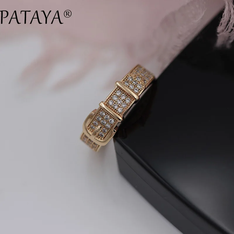 Женское кольцо с кожаным ремнем PATAYA белое круглое из натурального циркония
