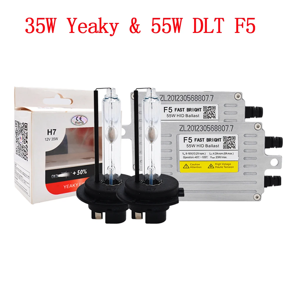 

Original Fast Bright Yeaky DLT HID Bulb Kit 35W Yeaky H1 H7 H11 9005 D2H HID Bulb 4500K 5500K 6500K With 55W DLT F5 HID Ballast