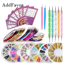 Addfavor дизайн ногтей декоративный Комплект ногтей горный хрусталь Блестящий Жемчуг Striping Лента линия наклейка с цветком для ногтей Dotting карандаш для маникюра, инструменты