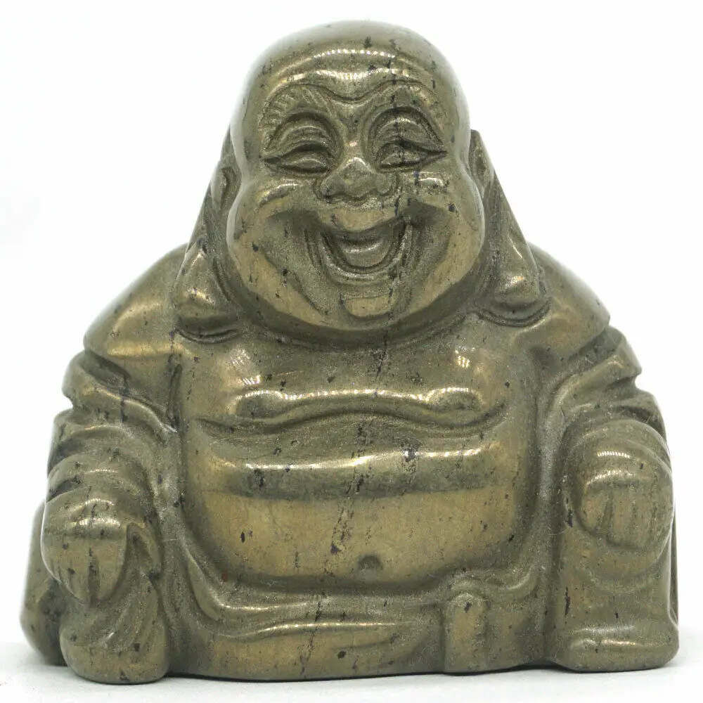 

1.4" Natural Pyrite Hand-Carved Stone Maitreya Buddha Figurine Reiki Crafts