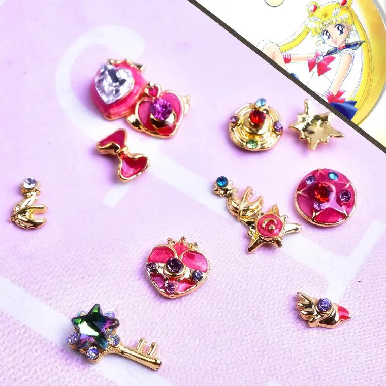 

20pcs 3D alloy Nail art Decoration beautiful girl warrior weapons Magic stick series nail Accessories retro Manicure Charms