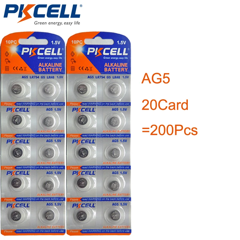 20 шт/200 шт. PKCELL 1 5 V AG5 Батарея LR48 393 LR754 SR48 SR754 309 193 546 4BLR аккумуляторы таблеточного