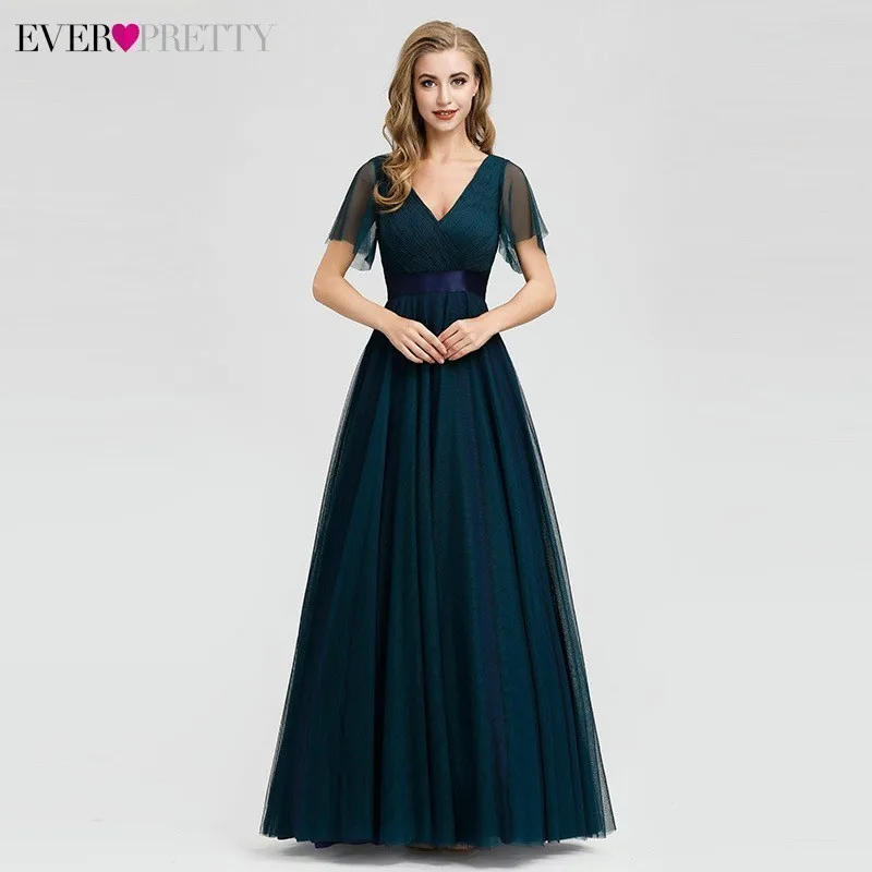 

New Arrival Evening Dresses Long Ever Pretty A-Line V-Neck Tulle Women Summer Formal Party Dresses Vestidos De Fiesta De Noche