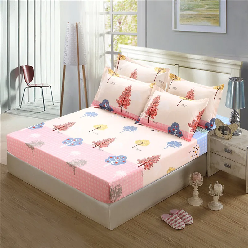 

3pcs/lot Bedding Sets Cartoon Trees Fitted Bed Sheet Pillowcase Sets for Single Double Bed Sanding Polyester Bed Linens XF630-11
