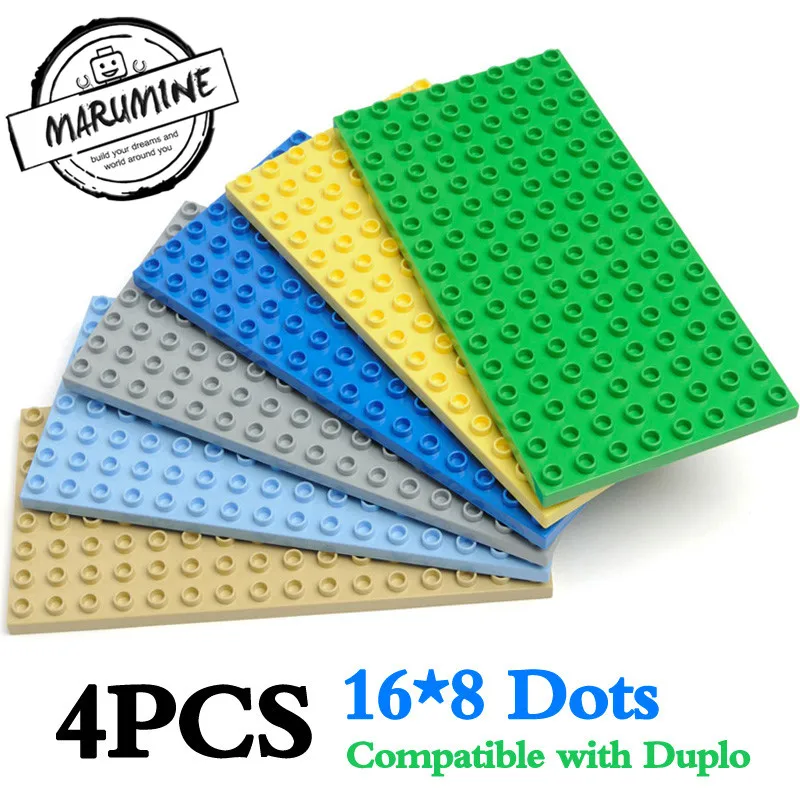 Marumine 8x16 Dots Duplo Baseplate кирпичи 4 шт./лот строительные блоки части пластины строительство Развивающие игрушки DIY для детей