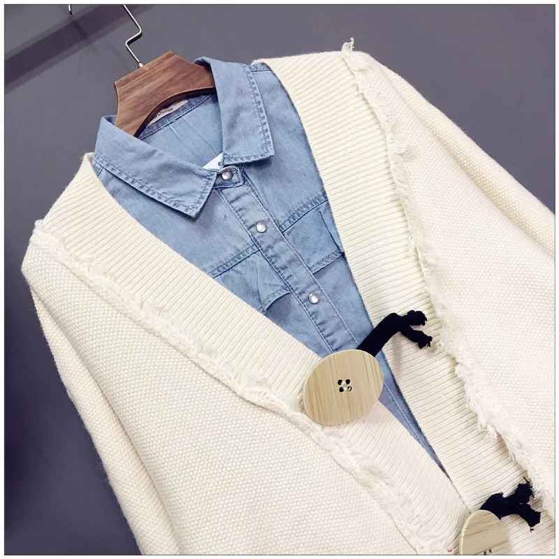 HSA Women Sweater and Cardigans 2018 Autumn Korean Fashion Tassel Knit Cardigans Jackets Big Button Oversize Sweater Coat
