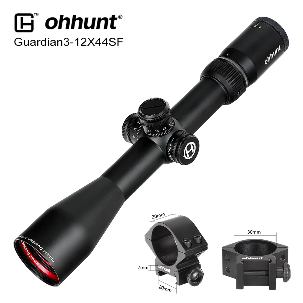 Ohhunt Guardian 3-12X44 SF охотничий прицел 1/2 полумиллиметровая точка сетка боковая параллакса башенки замок сброс тактические оптические прицелы - Цвет: Low Picatinny Rings