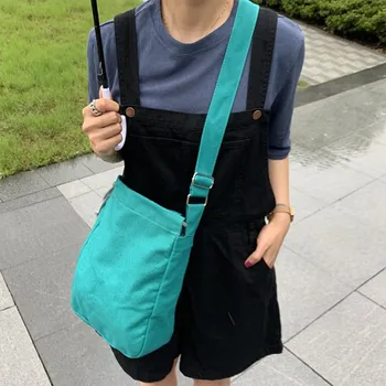 

Simple Style School Book Package 2019 Casual Embroidered Shopping Shoulder Bag Japanese Literary Solid Color Handbags