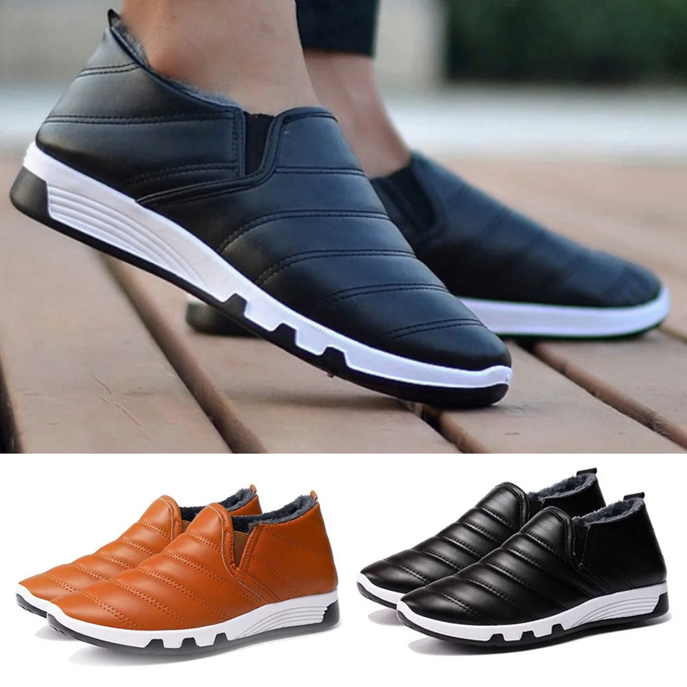 Plat Cuir Appartements Zip Côté Occasionnels Chaude Mocassins Noir marron Pu Peluche Chaussures Hommes En tqw0UPqr