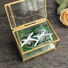 Деревенская коробка для свадебного кольца, Геометрическая коробка для держателя кольца, персонализированная стеклянная коробка для свадебного кольца