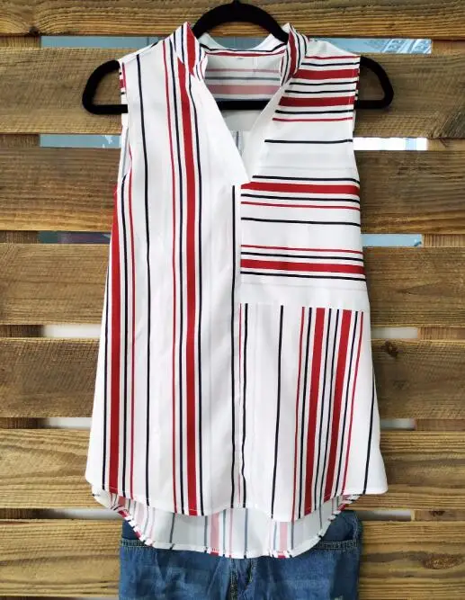 Blouse Top Hot Sale Regular Blusa Korean European Women's Free Shipping 2019 Summer Stitching Color Irregular V-neck Shir