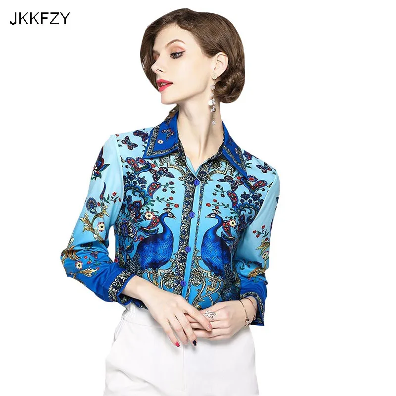 Женские рубашки JKKFZY Новинка лета 2018 модные блузки с длинным рукавом и отложным