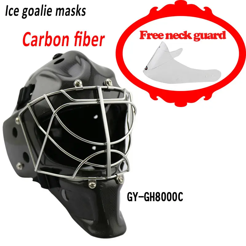 FREE neck gard ! Carbon ice hockey goalie helmet with stainless steel