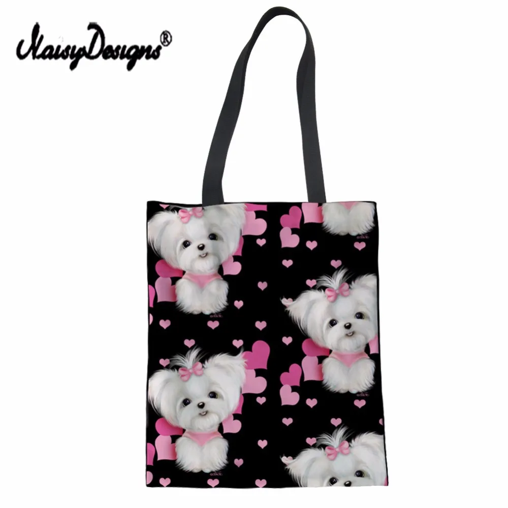 

NoisyDesigns Women Top-Handle Bags Large Canvas Shopping Bag Maltese Florals Supermarket Bags Ladies Handbag Reusable Tote Bags
