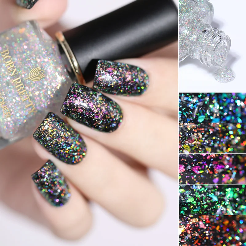 

BORN PRETTY Chameleon Sequins Top Oil Nail Polish Bright Auroras Nail Art Top Coat Black Base Needed 1 Bottle