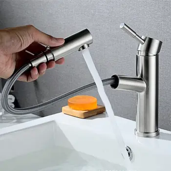 

304 Stainless Steel Pull Out Basin Faucet Basin Mixer Lead-free Basin Tap 360 degree Rotating torneira cozinha