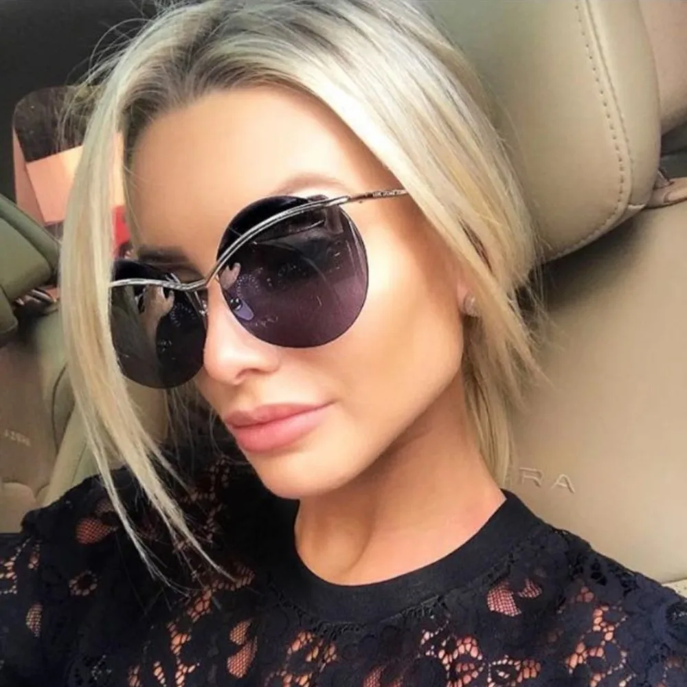 

2018 Women Brand Designer EyeBrow Frameless SunGlasses Vintage Round Sun Glasses Mirror Cat Eyebrower Oculos De Sol Feminino