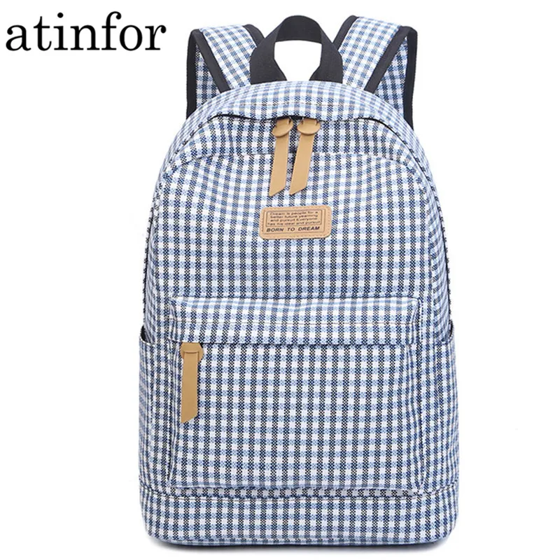 

Brand Fashion Plaid Printing Canvas Backpack for Teenage Girls Cute Preppy Style Middle School Student Book Bag