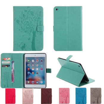 

For Apple iPad Mini 4 Cover cat and tree Case Smart Wallet PU Leather Stand protective Case Cover for iPad Mini4 With Card Slots