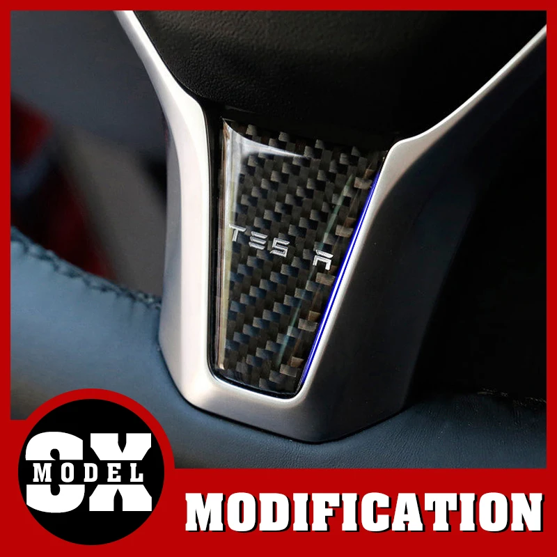 

1pcs Car Steering Wheel Decoration Cover Carbon Fiber Styling Sporty Logo Sticker Car Accessories for Tesla Model S Model X