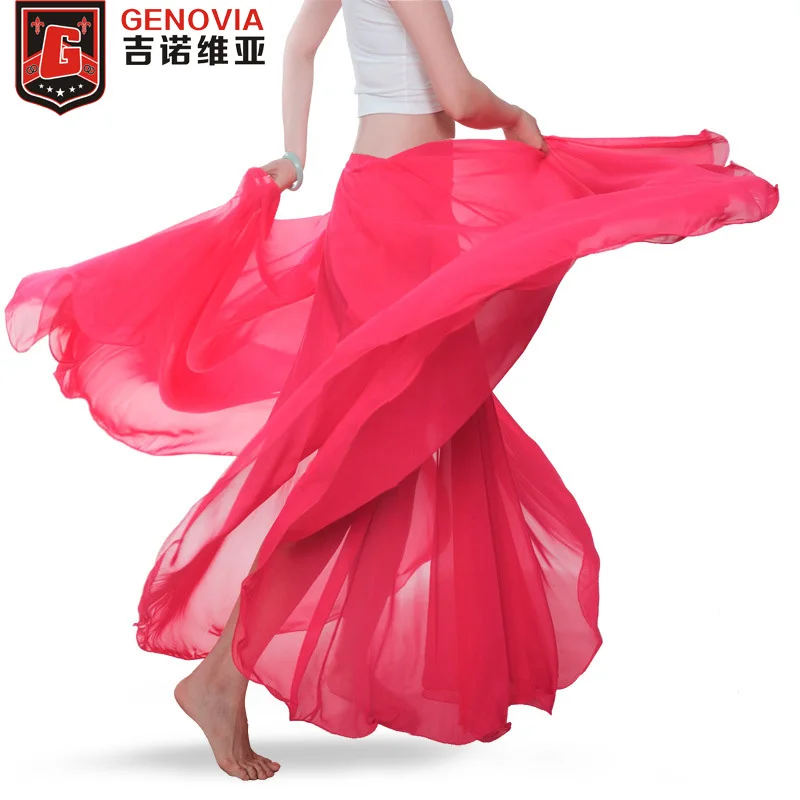 Профессиональный женский костюм для восточных танцев живота, волнистая юбка, платье с разрезом, Карнавальная болливудская юбка - Цвет: Родо