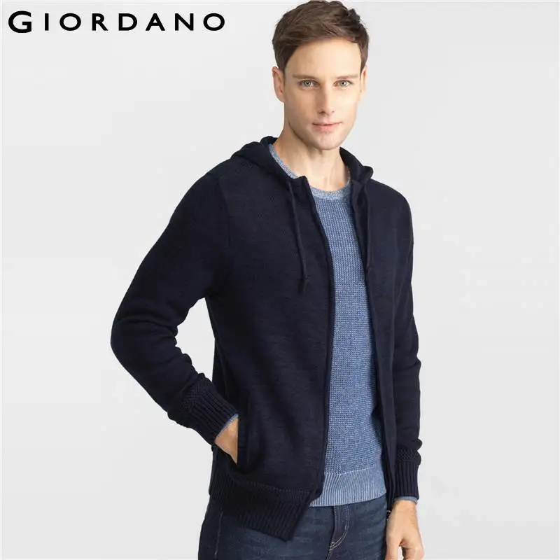 Giordano Men Sweaters Long Sleeves Zip Sweater Solid