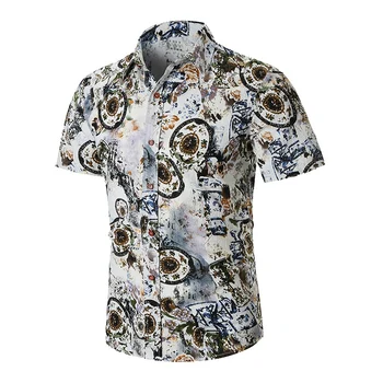 

Men'S Shirts Summer Fashion Casual Print Slim Lapel Trend Short Sleeve Flower Shirt Holiday Vacation Clothing