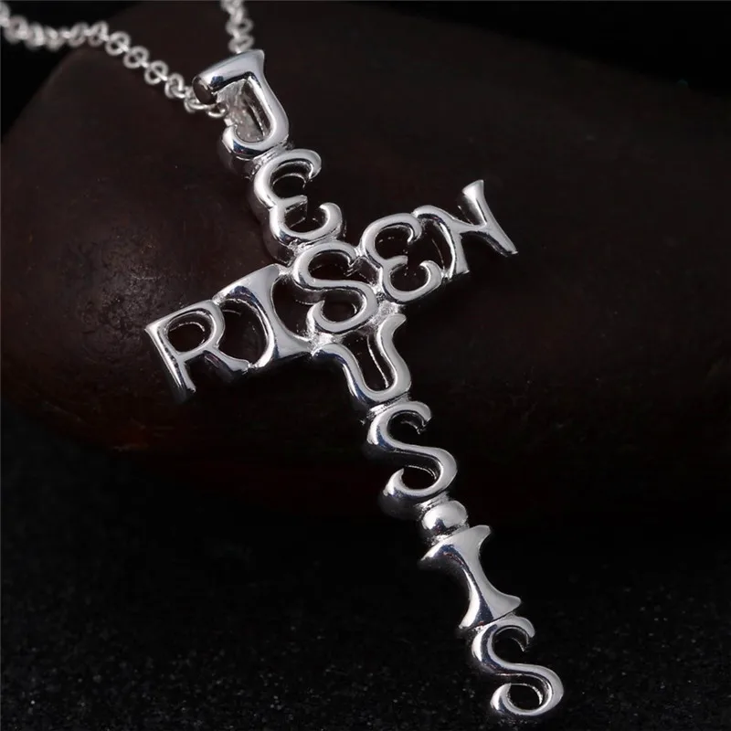 

New English letter combination cross hollow pattern pendant Christ Jesus Necklace Guardian Pendant Religious men and women gift