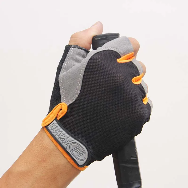 Нескользящие Гелевые перчатки для женщин, мужские спортивные перчатки для бадминтона, фитнеса, бега, велосипеда для велоспорта и езды на велосипеде без пальцев - Цвет: Black Orange