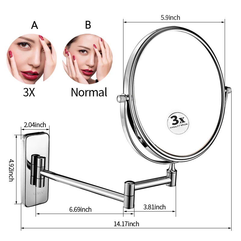 GuRun 10x увеличение настенное косметическое зеркало для ванной комнаты двухстороннее бритье зеркала для макияжа с увеличительным и нормальным - Цвет: 6 inch 3X