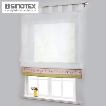 

New Bamboo Fabric Embroidered Patchwork Stitching Colors Sheer Window Roman Curtain Panel 1PCS/Lot With Plastic Tubes