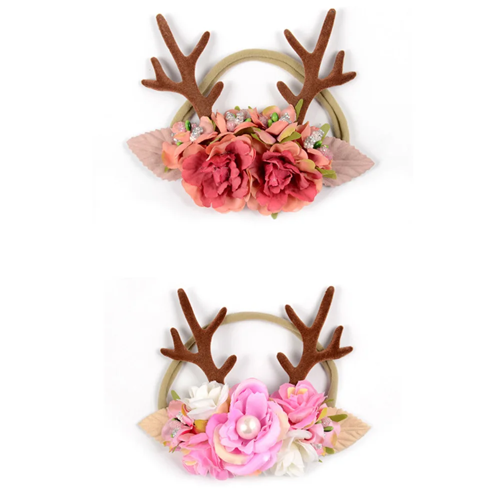 

Flower Christmas Antler Hair Band Deer Antler Headband Flower Crown Horns Christmas Hair Band For Newborn