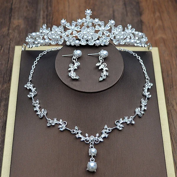 Rhinestone Jewelry Sets Necklace Pendant Tiaras Earrings For Women Pageant Wedding Crowns Bridal Hair Accessories  (5)