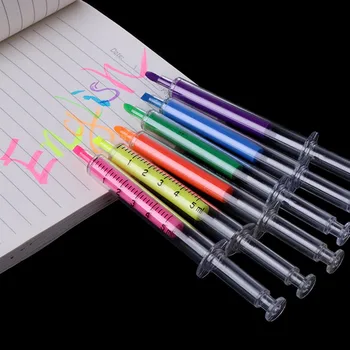 

6PCS Cute Kawaii Novelty Nurse Needle Syringe Shaped Highlighter Marker Marker Pen Stationery School Supplies