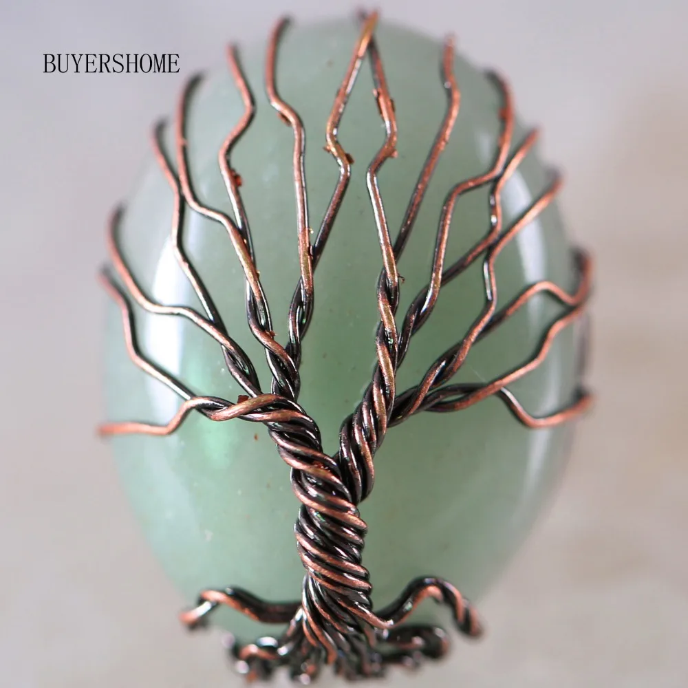 

Free Shipping Copper Wrapped Tree of Life Oval Bead Natural Stone Green Aventurine Finger Ring 1Pcs Adjustalbe 7-9 Z003
