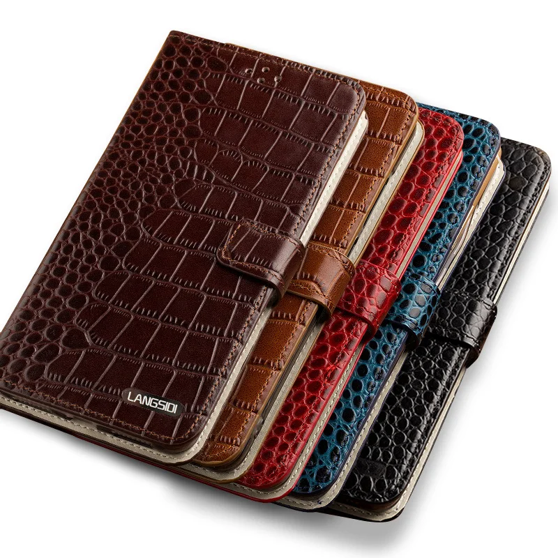 

Crocodile pattern Clamshell buckle phone case for Xiaomi Max 3 Genuine Leather Business Phone protection Case wangcangli