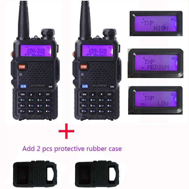 2 шт. CB радиосвязь 8 Вт Baofeng Uv-5r дальняя рация 10 км taki Vhf Uhf HT Radio оборудование мобильное HF baufeng аурикулярное - Цвет: add 2pcs rubber case