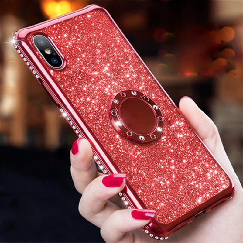 Роскошный Алмазный чехол для Huawei Mate 10 Lite P20 металлический кольцевой кронштейн
