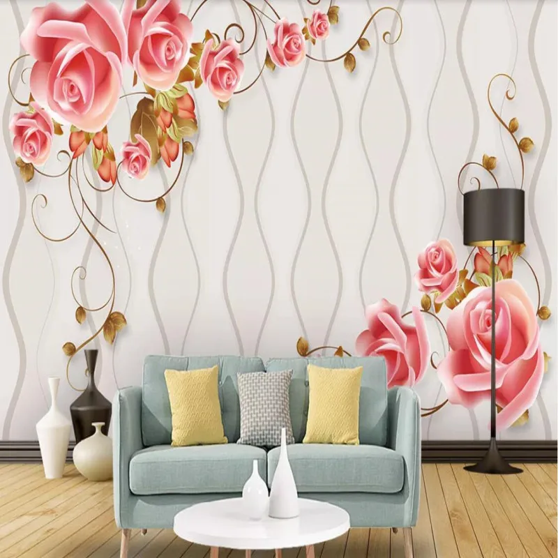 

Factory direct modern minimalist curve beautiful rose vine art bedroom, living room, TV background wall