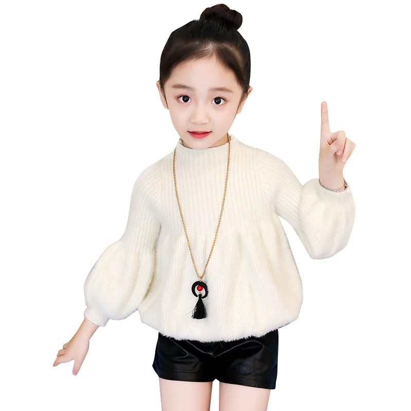 

girls pullover sweaters autumn wnter casual solid kids girl sweater lantern sleeve o-neck girl sweater 3 4 6 8 10 12 14 years