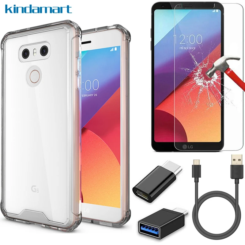 bilder für 5in1 kit für LG G6 fall gehärtetes glas USB Typ C kabel OTG adapter hybrid klar hard cover shock schutz fall für LG G6 2017 bilder für 5in1 kit für LG G6 fall gehärtetes glas USB Typ C kabel OTG adapter hybrid klar hard cover shock schutz fall für LG G6 2017