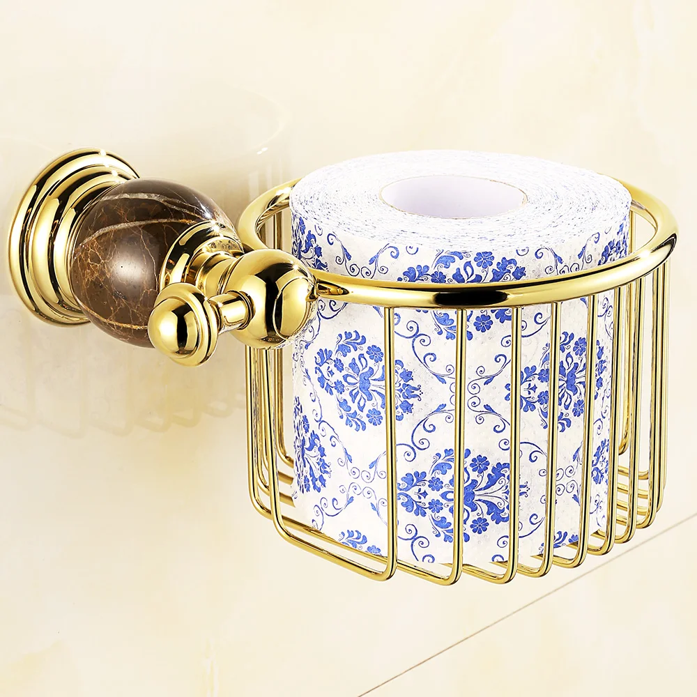 Antique Gold Polished Roll Holder Luxury Brass&Crystal Bathroom Toilet